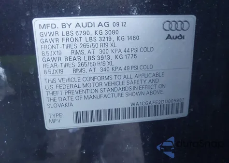 2013 Audi Q7 3.0T Premium z USA, uszkodzony, nr VIN WA1CGAFE2DD005887